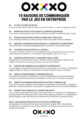 10 Raisons de communiquer par le Jeu - OXXXO